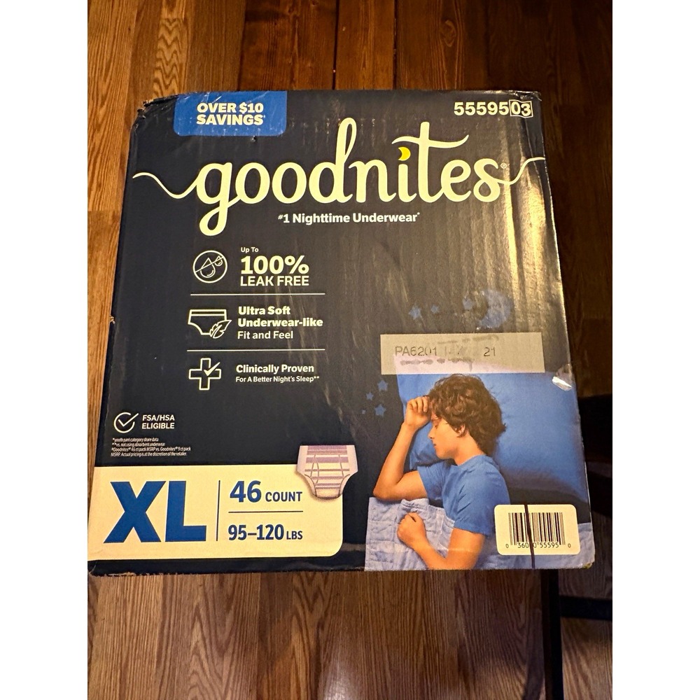 GoodNites Nighttime Underwear Incontinence Pants XL Overnight 46Ct 95-120 Blue